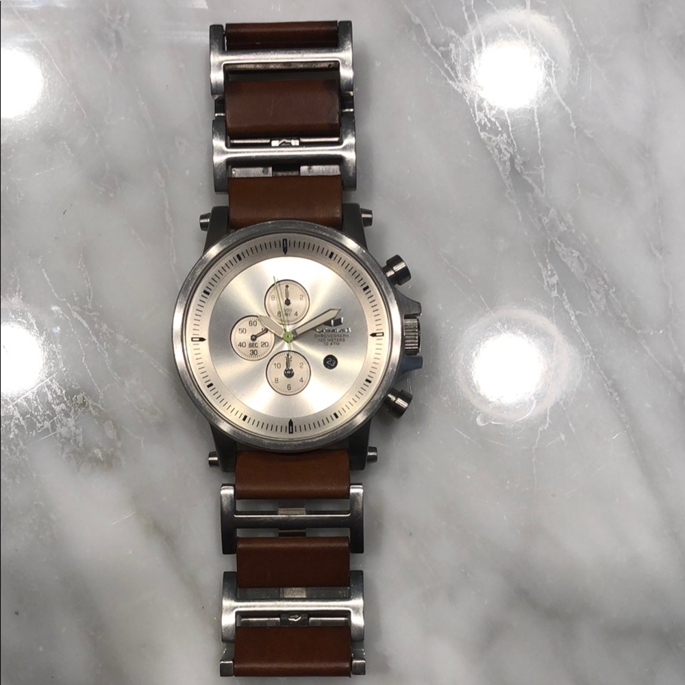Vestal Silver Dial Watch with Brown Leather Strap